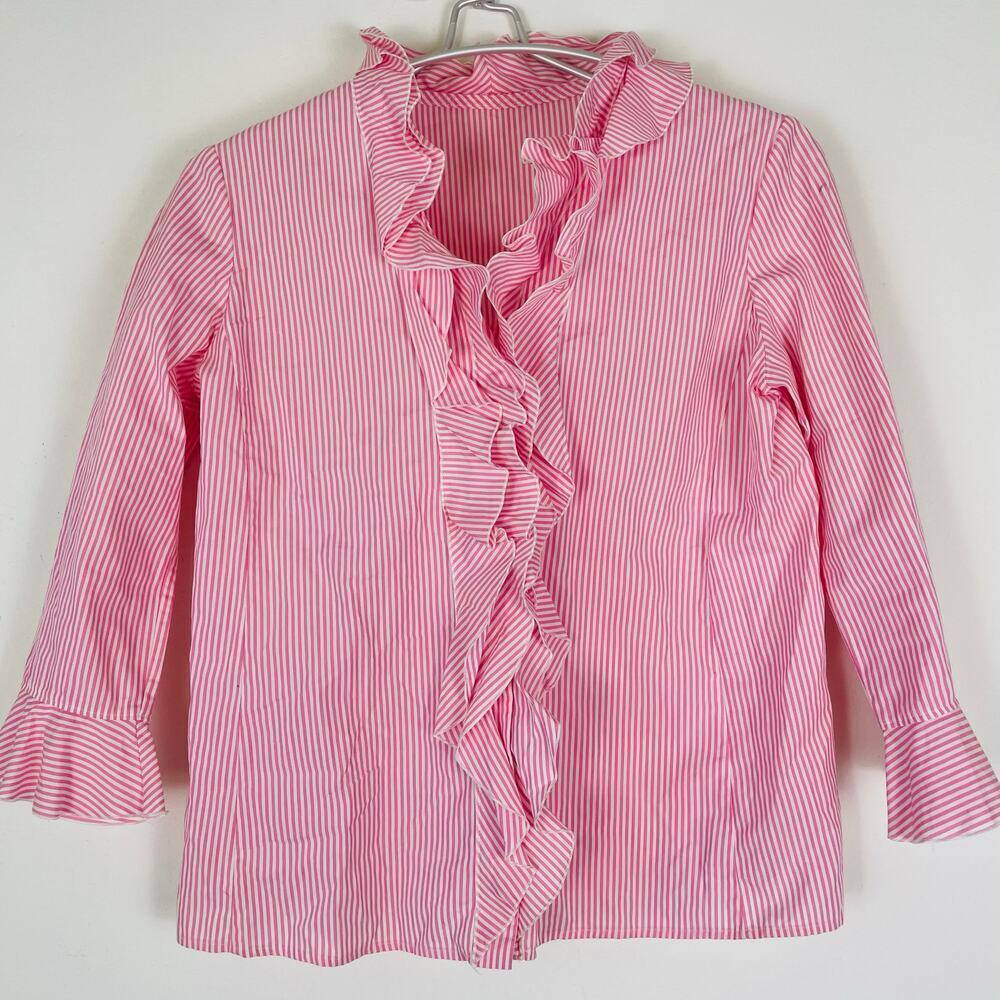 Junko Shamada Pink Stripe Ruffle Button Up Blouse Size 38 or Size S